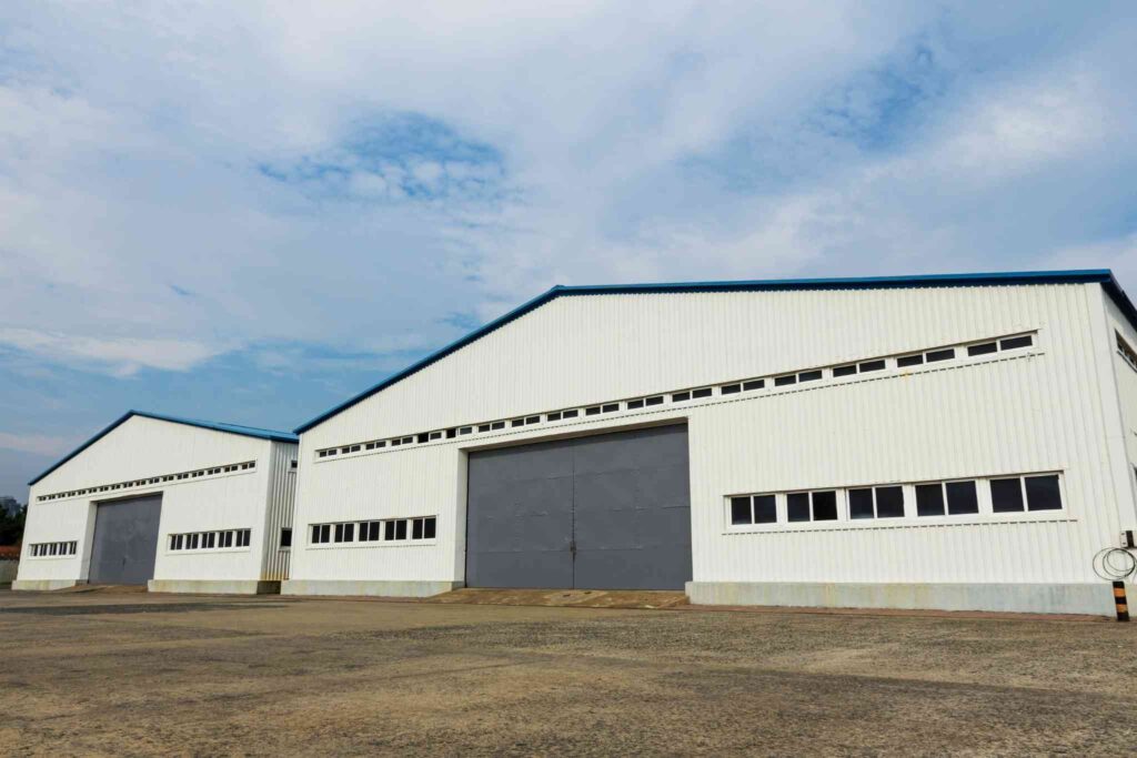 White warehouse facade