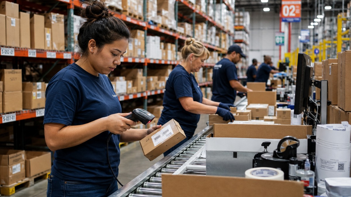 warehouse workers picking and packing orders